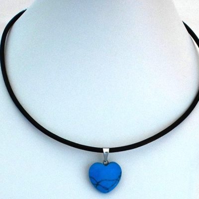 cadena cuero con corazon azul dije